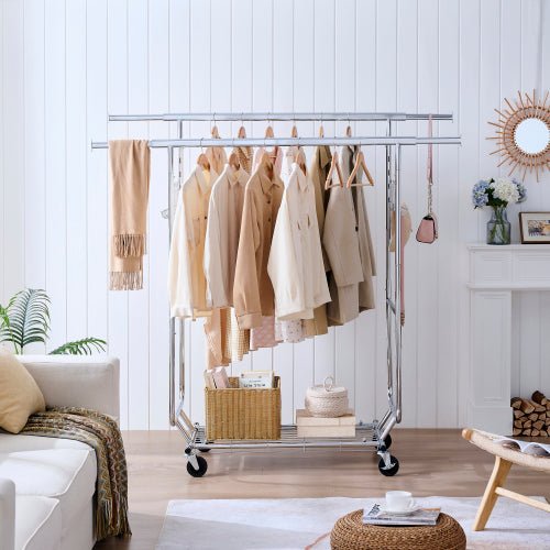 double clothing racks on wheels rolling clothes rack heavy duty portable collapsible commercial garment rack