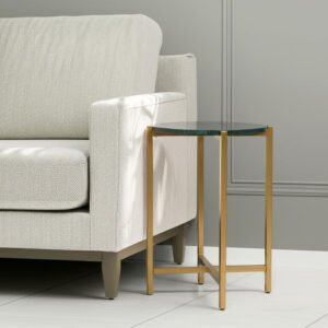 21" hms green and gold marble round end table with metal for living room furniture