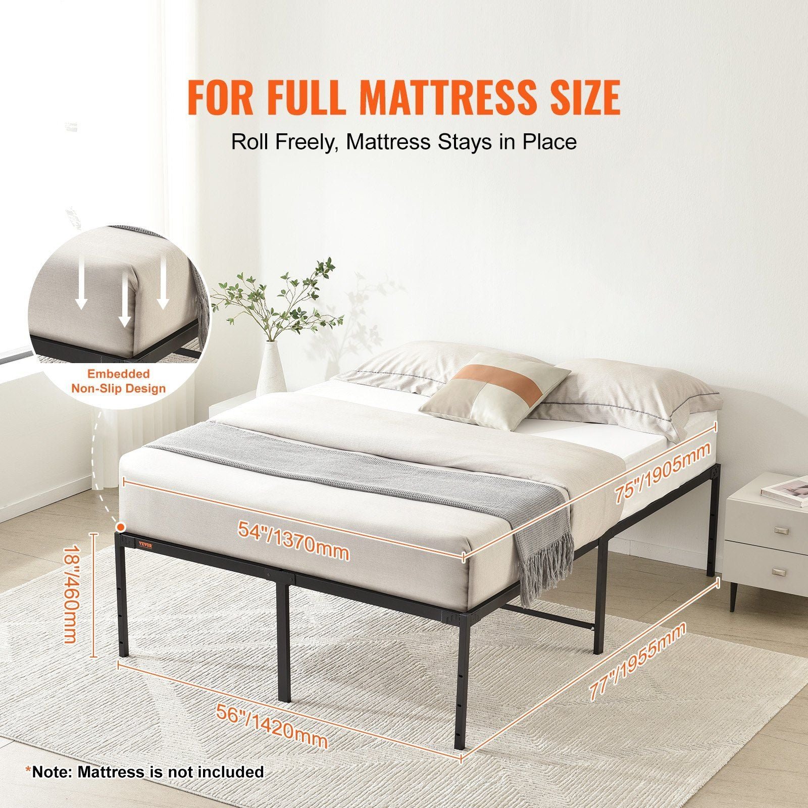 18 inch full metal bed frame heavy duty steel slat support easy assembly noise free box spring not needed 1500 lbs loading