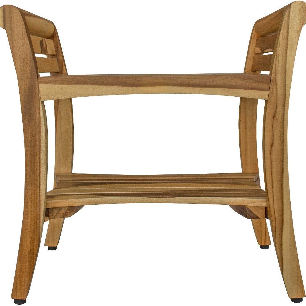 24" natural solid teak wood shower bench with handles versatile usage in bathroom bedroom living room kitchen or school