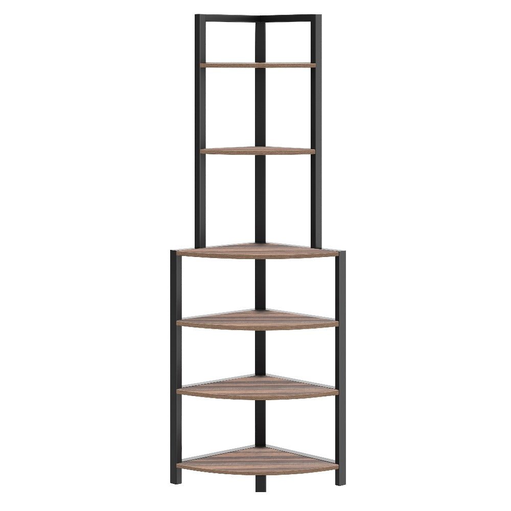6 tier corner open shelf modern bookcase wood rack freestanding shelving unit,plant album trinket sturdy stand small bookshelf