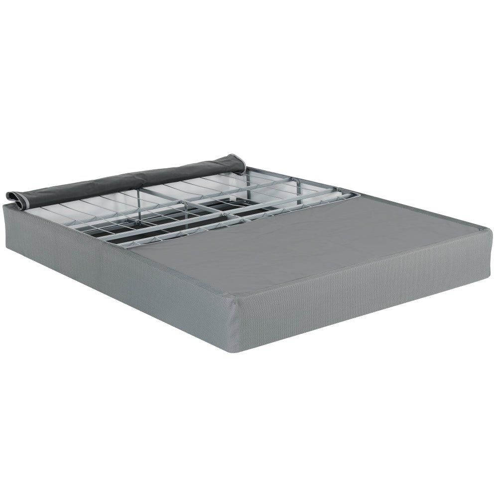 9 in. foldable metal bed base, king size mattress bed box spring foundation, grey