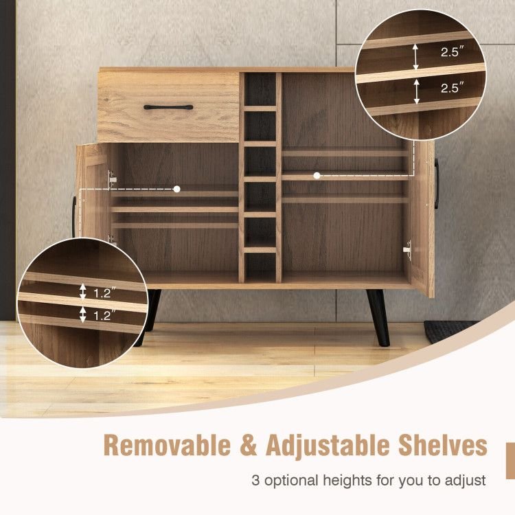 2 door buffet sideboard with 6 bottle wine rack drawer for home or office bar cabinets
