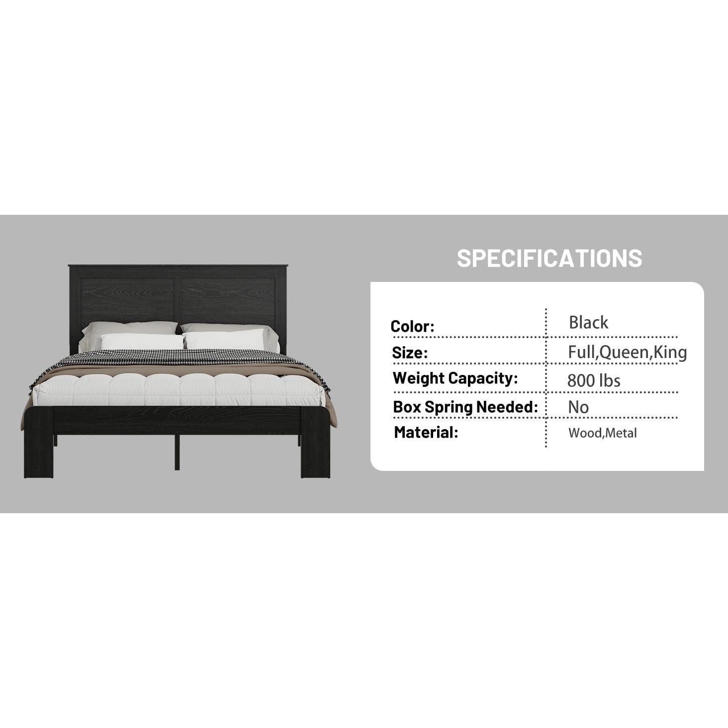 dark black queen size wood platform bed frame with large storage easy assembly noise free no box spring needed for murphy beds