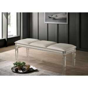 antique classic pearl white 1pc bench only contemporary solid wood acrylic legs crystal and mirror accent