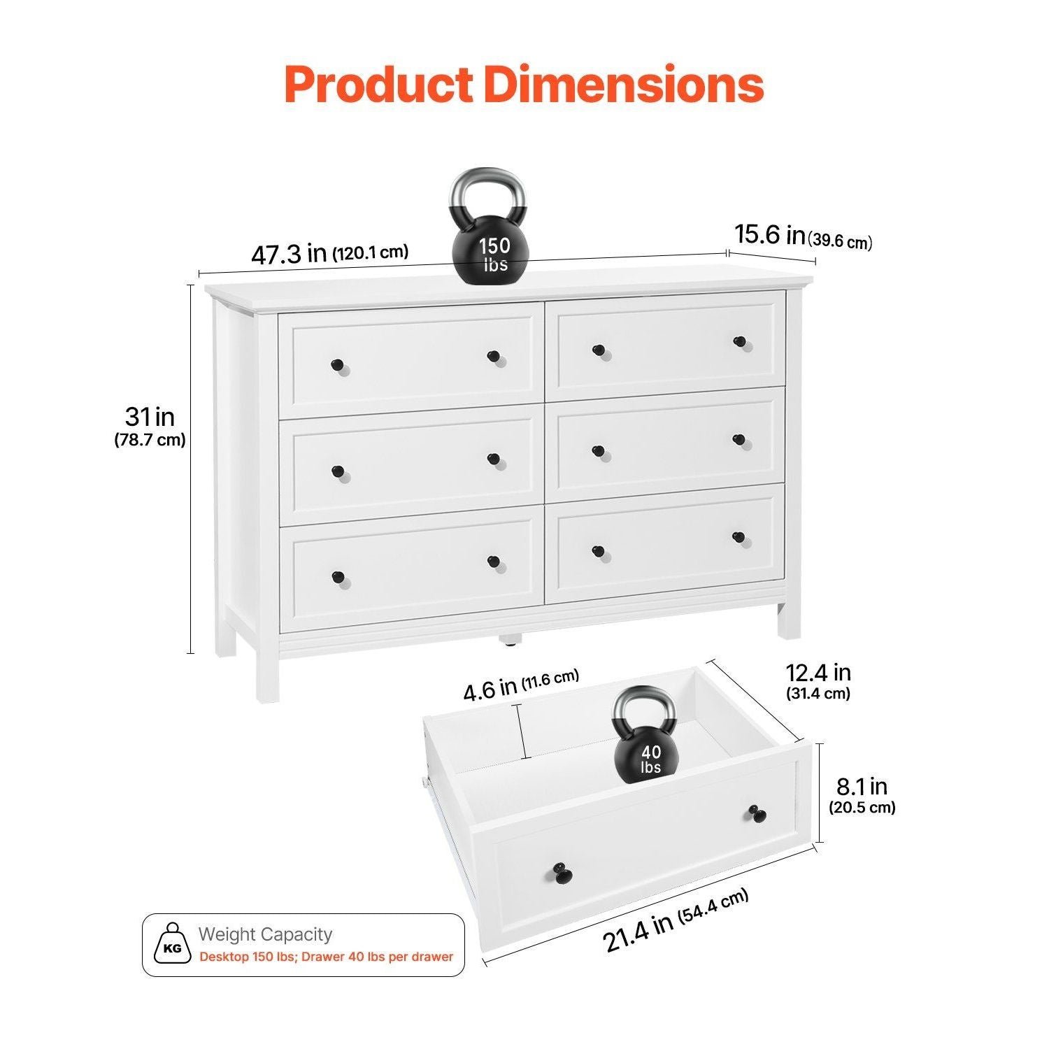 6 drawer retro minimalist white wooden dresser chest anti tip device tv stand organizer for living room entryway storage