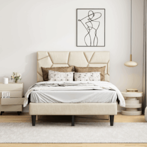 queen bed frame with linen storage headboard strong and stable no noise no box spring easy assembly fcj mattresses