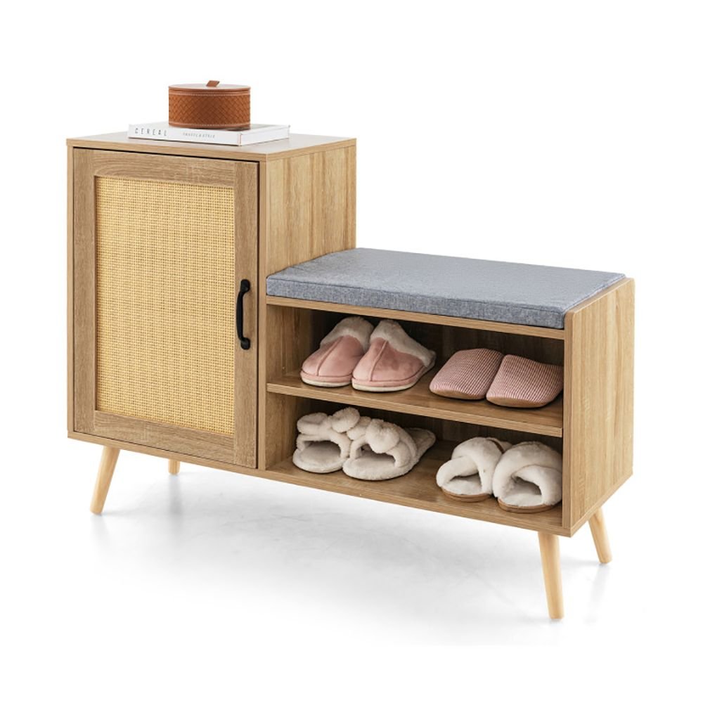 2 in 1 rattan shoe cabinet with washable cushion bench shoe rack with convenient storage bench