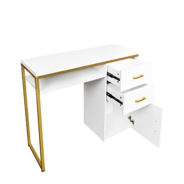 fch 97*35*78cm white particleboard computer desk with 2 drawers and 1 door iron pipe multiple scene suitable