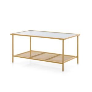 2 tier coffee table with tempered glass top and shelf for tea & beverage serving