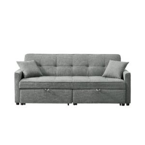 3 in 1 convertible sleeper sofa bed, modern fabric loveseat futon sofa couch pullout bed, for living room, grey