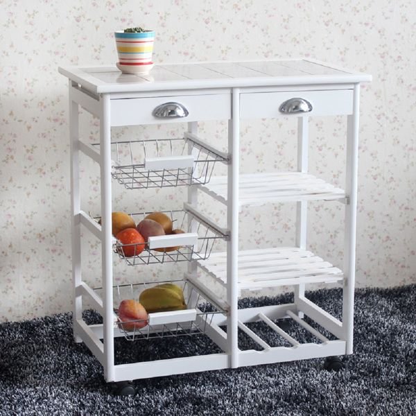 2 drawer 3 basket 3 shelf white kitchen & dining room cart rolling storage rack with wheels replacement code 85659263