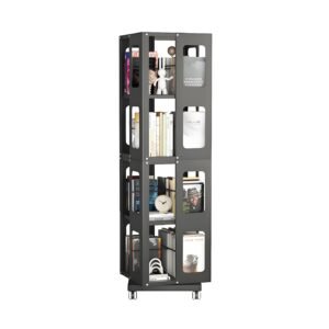 4 tier steel rotating bookshelf with wheels large size sturdy & spacious book rack bookshelf easy assembly us warehouse in stock