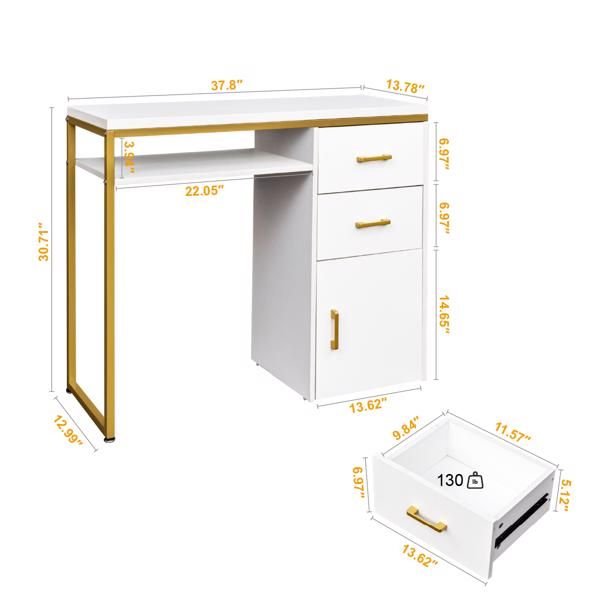 fch 97*35*78cm white particleboard computer desk with 2 drawers and 1 door iron pipe multiple scene suitable