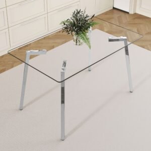 luxurious 31.5 inch rectangular dining table transparent glass silver seven character legs for kitchen dining room various