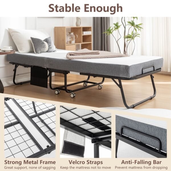 portable 75 in. x 31 in. metal frame rollaway bed with memory foam mattress & wheels 31 in. folding bed