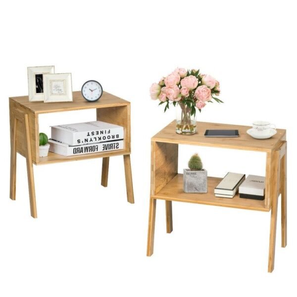 2 piece bamboo nightstand with storage shelf elegant sofa table