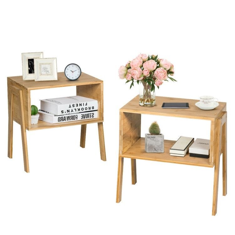 2 piece bamboo nightstand with storage shelf elegant sofa table