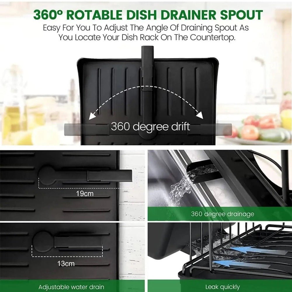 tableware drying rack, 304 stainless steel large utensil rack and drainage plate set, with rotating water outlet drainage device