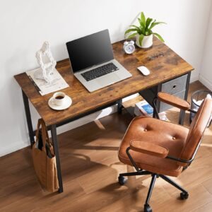fcj modern computer desk with drawer pc desk for home office living room featuring tempered glass shelf metal glass construction