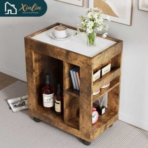 mid century modern style movable side cabinet for bedroom and dining room brown trolley storage locker with free shipping