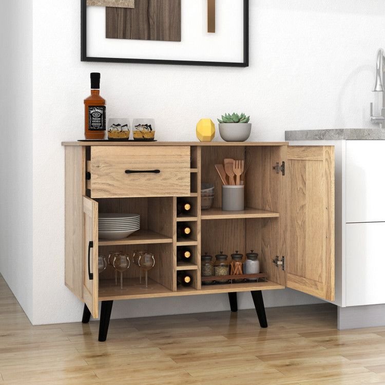 2 door buffet sideboard with 6 bottle wine rack drawer for home or office bar cabinets
