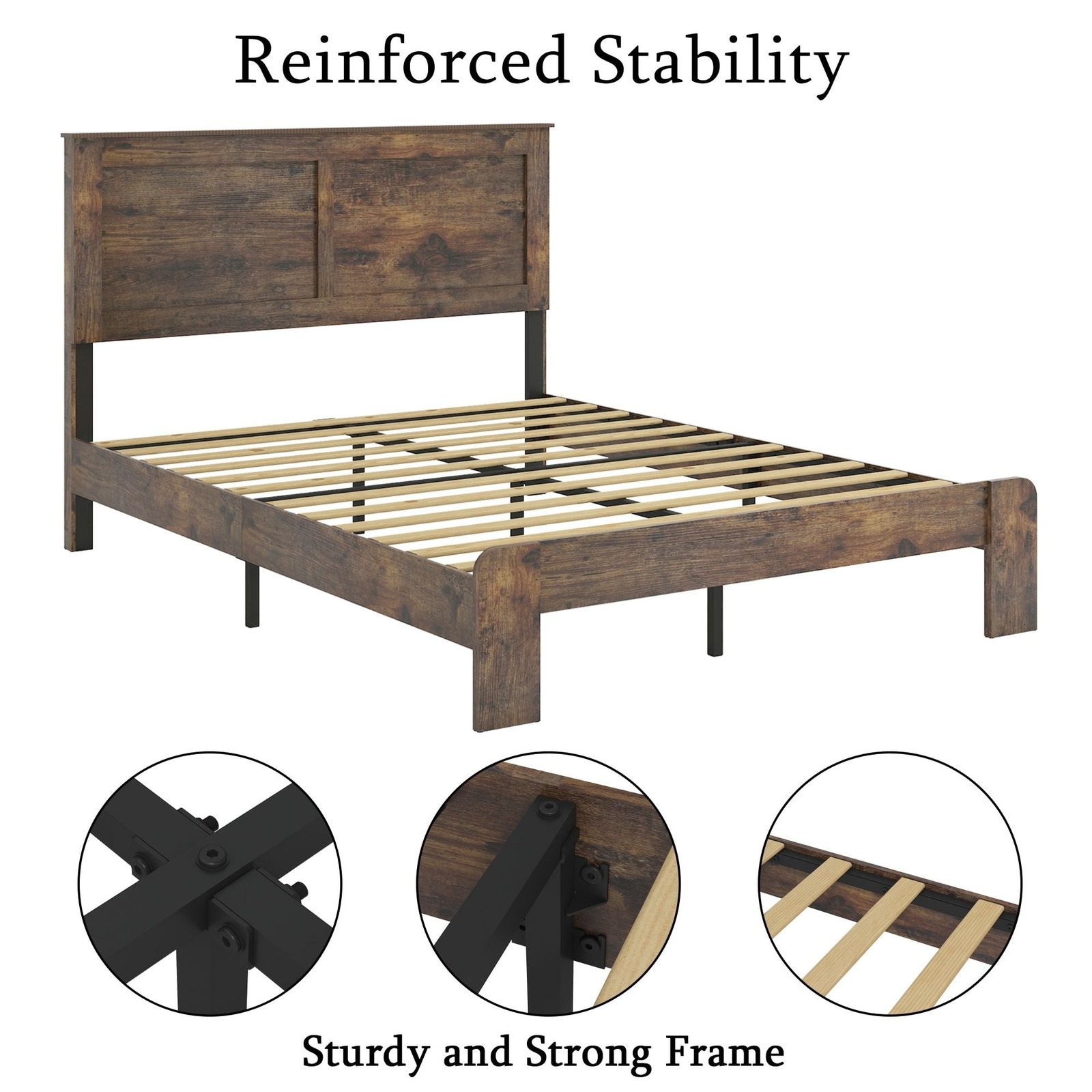 dark brown king size wood platform bed frame noise free with large storage easy assembly without box spring needed