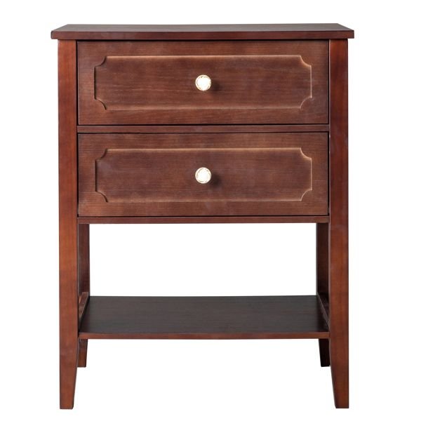 2 drawer wood nightstand end side table for bedroom & living room
