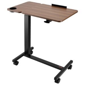 adjustable angle rolling laptop desk 4 wheel overbed table with cup holder portable bed desk in wood black for home office study