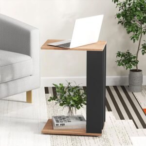 2 tier c shaped side table with universal wheels and shelf for living room furniture