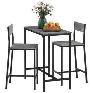 3 piece industrial style counter height dining set for 2 breakfast table in gray with bar stools for kitchen