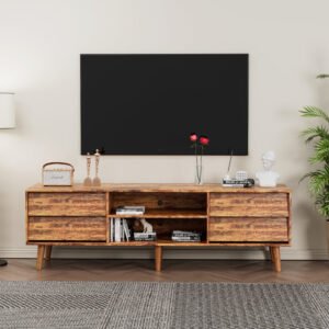 63 inch tv stand features vintage style and bevel design, tv stand with drawers, entertainment center