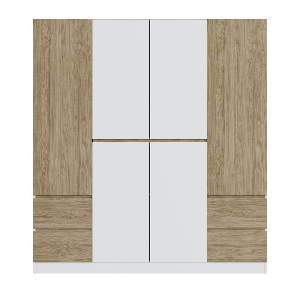 6 doors wooden wardrobe storage for bedroom,with 4 drawers,white+nature