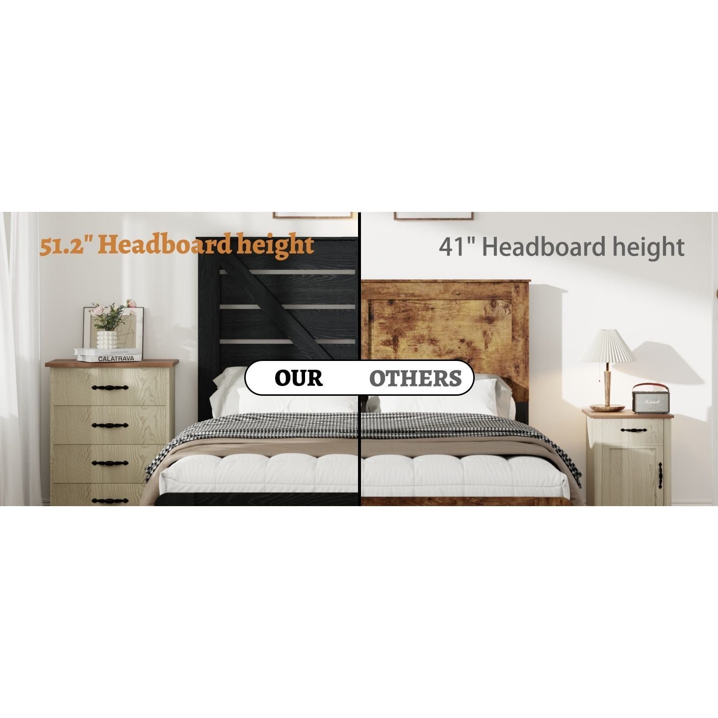 black wood platform bed frame with noise free headboard easy assembly no box spring needed large bed storage