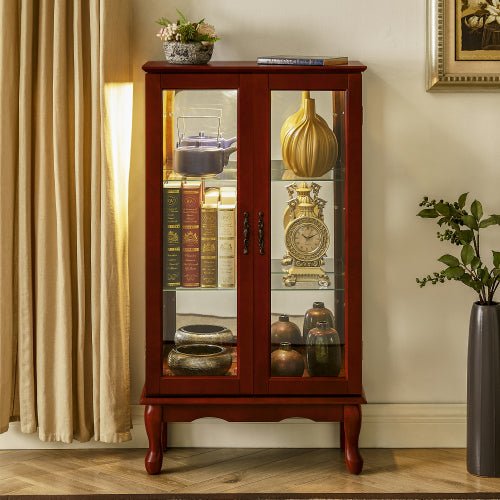 fcj lighted curio cabinet with adjustable shelves and mirrored back panel tempered glass doors for display & china collections