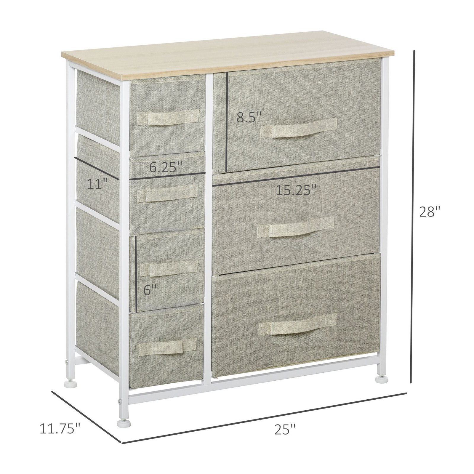 7 drawer gray fabric dresser with easy pull bins metal frame for convenient bedroom storage