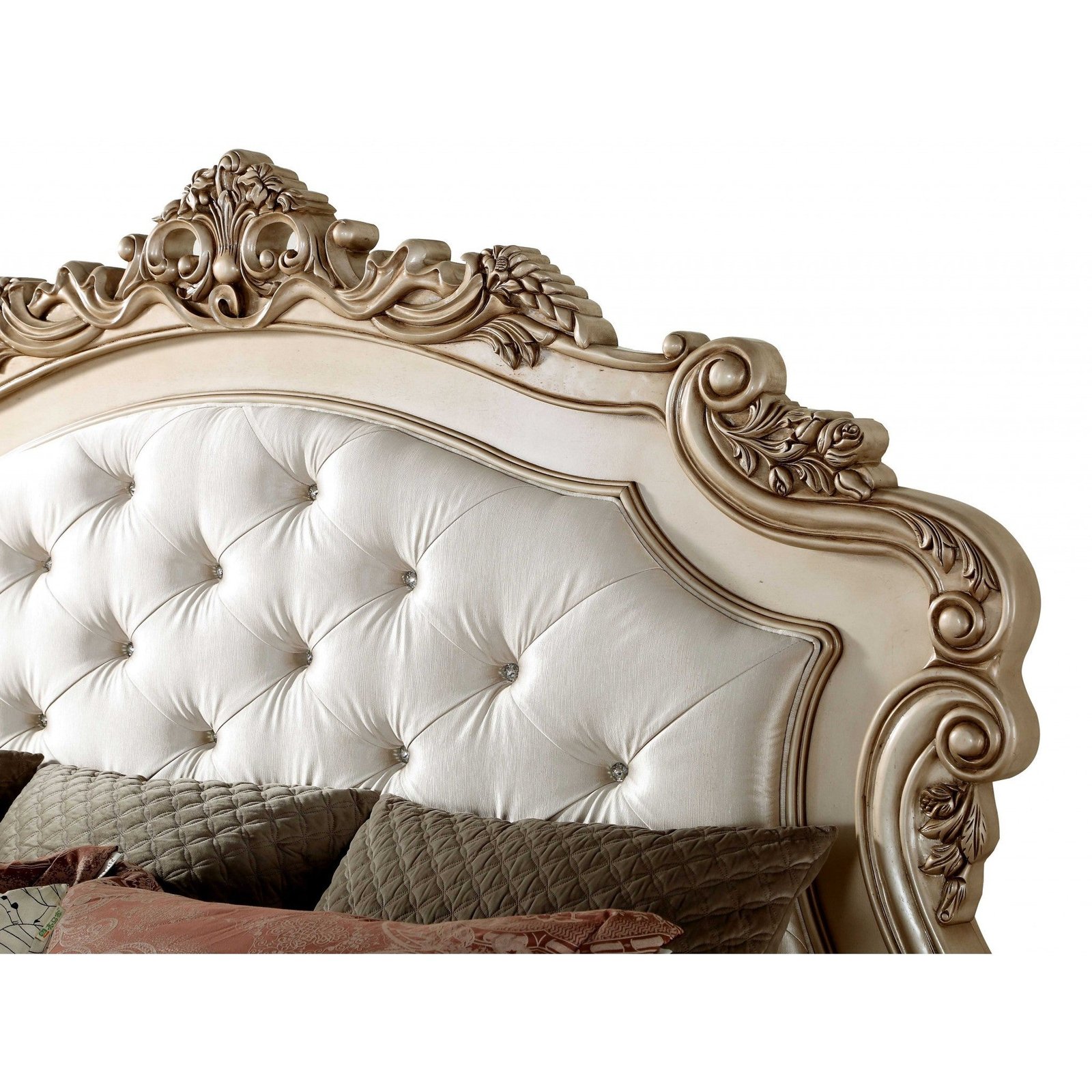 hms antiqued white queen tufted silk bed frame with nailhead trim minimalist french design double size with storage feature