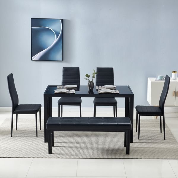 4pcs elegant black dining chairs with high backrest assembled stripping texture elegant high end dining chair set
