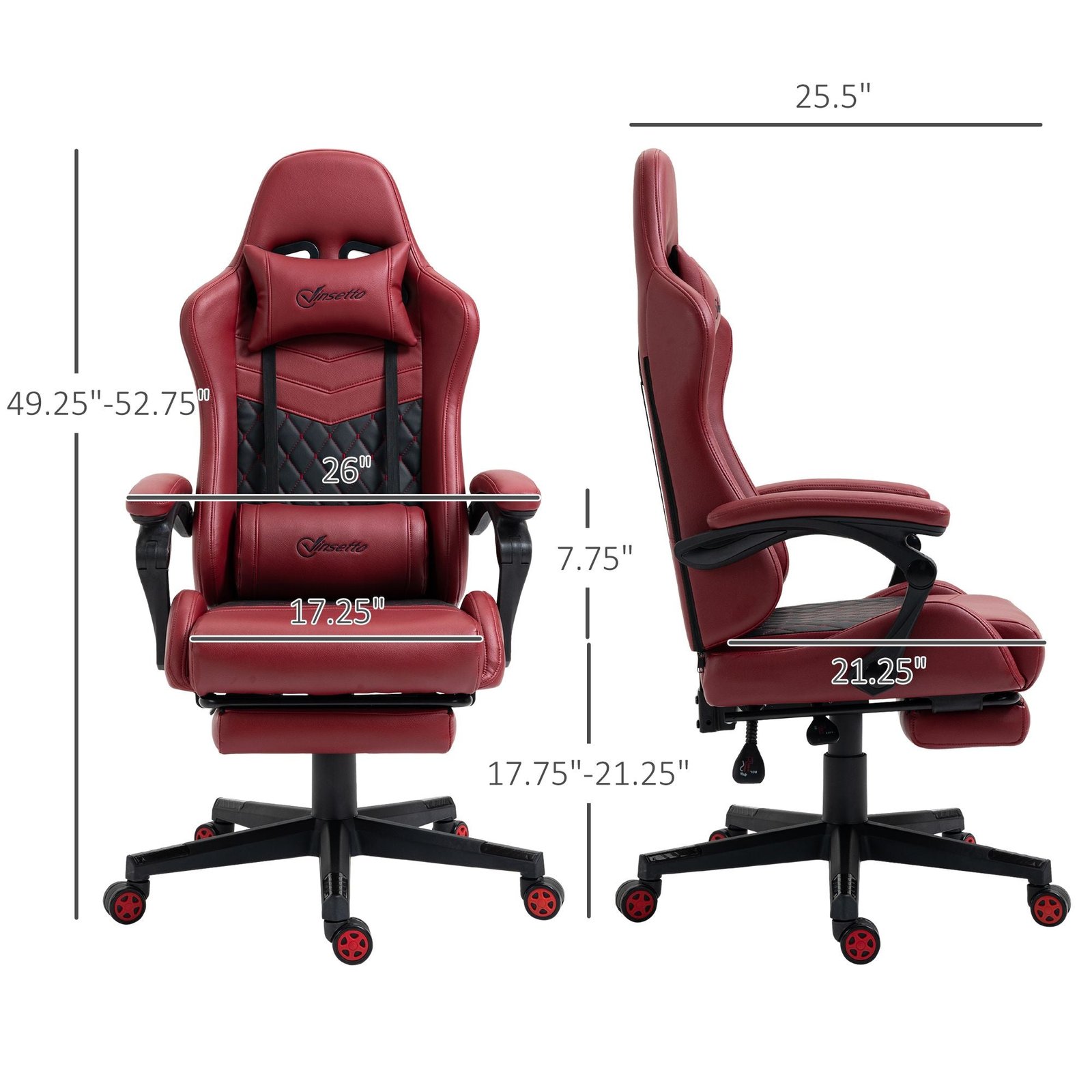 adjustable height gaming chair with lumbar support red pu leather swivel and reclining feature