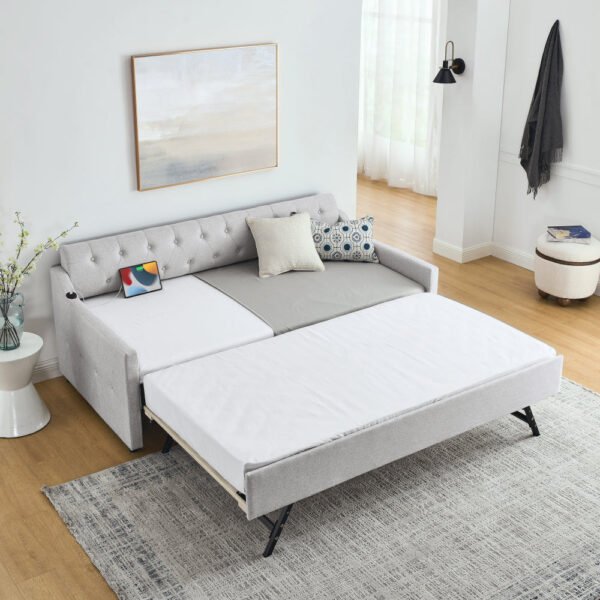 twin size upholstery daybed with twin size erectable trundle and usb charging design