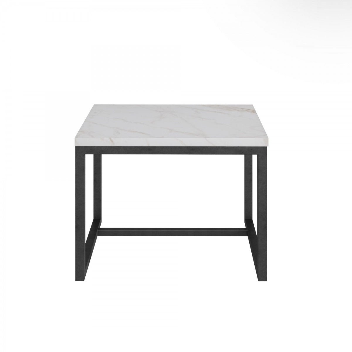 15" hms black and white stone and metal square end table for living room furniture