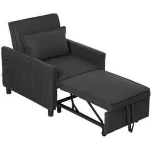 3 in 1 convertible dark gray chair bed with pull out sofa adjustable backrest pillow pockets
