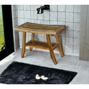 hms 18" x 24" natural teak rectangular shower bench with shelf bathroom furniture