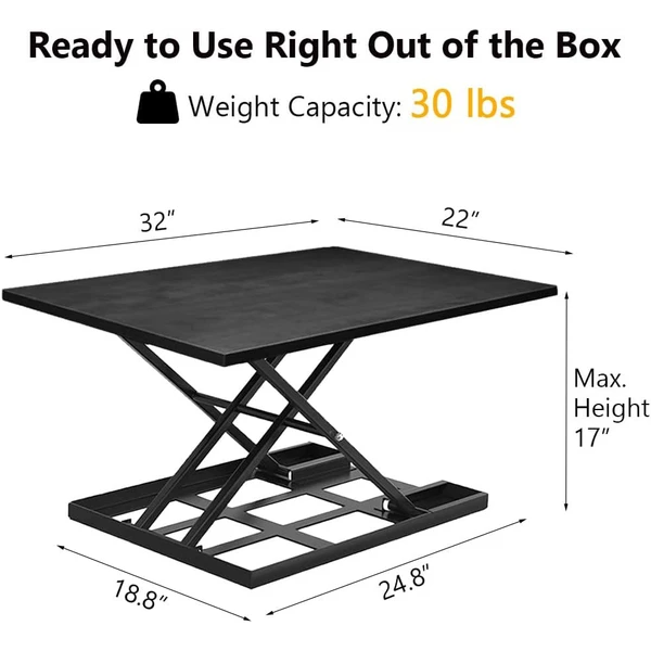 adjustable height ergonomic standing desk foldable and easy move large wide rising tabletop for laptop home office black fcj