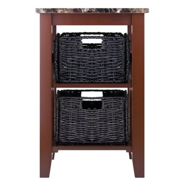 zoey living room furniture faux marble top side table with 2 baskets