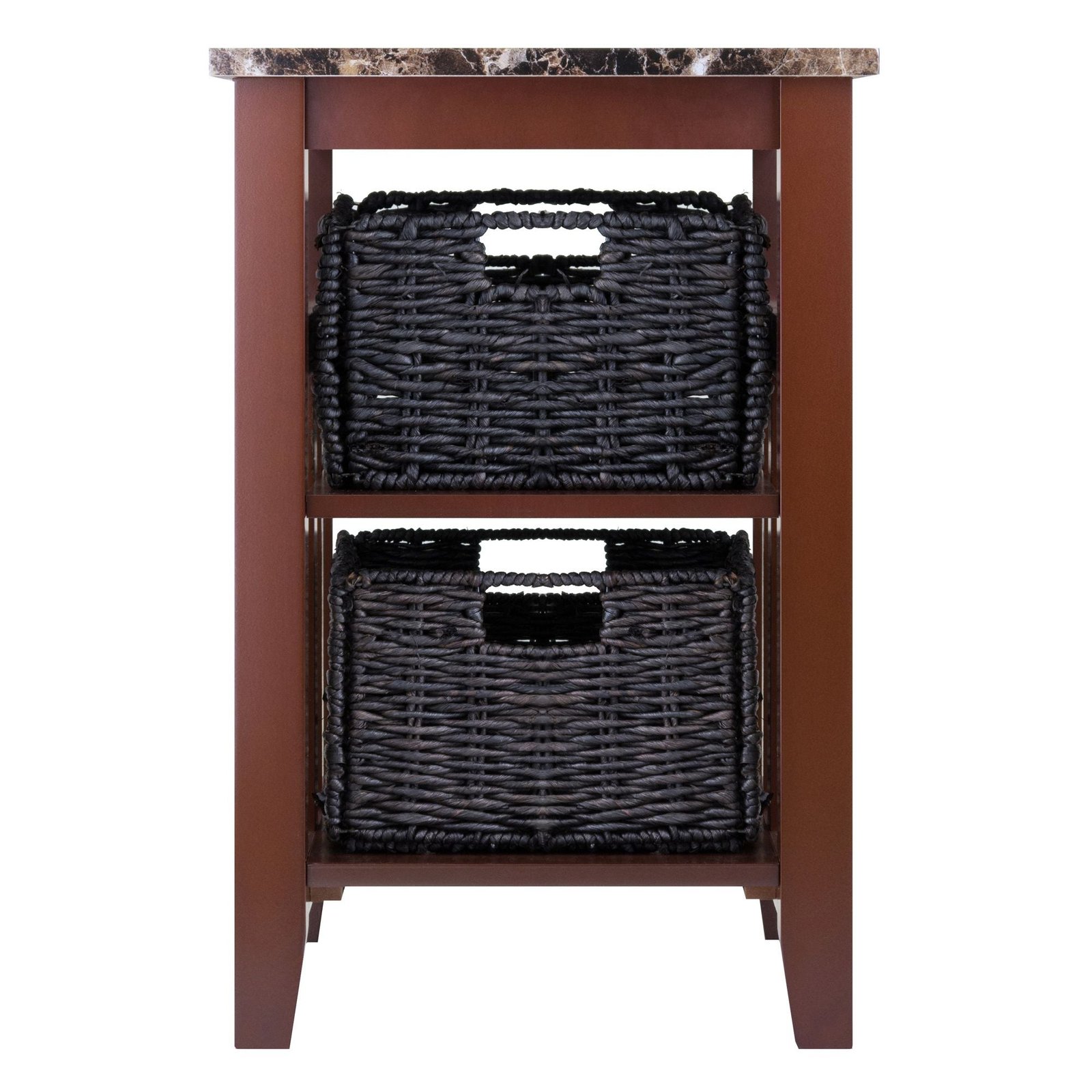 zoey living room furniture faux marble top side table with 2 baskets