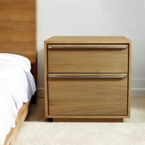 24" hms natural solid and manufactured wood two drawer nightstand