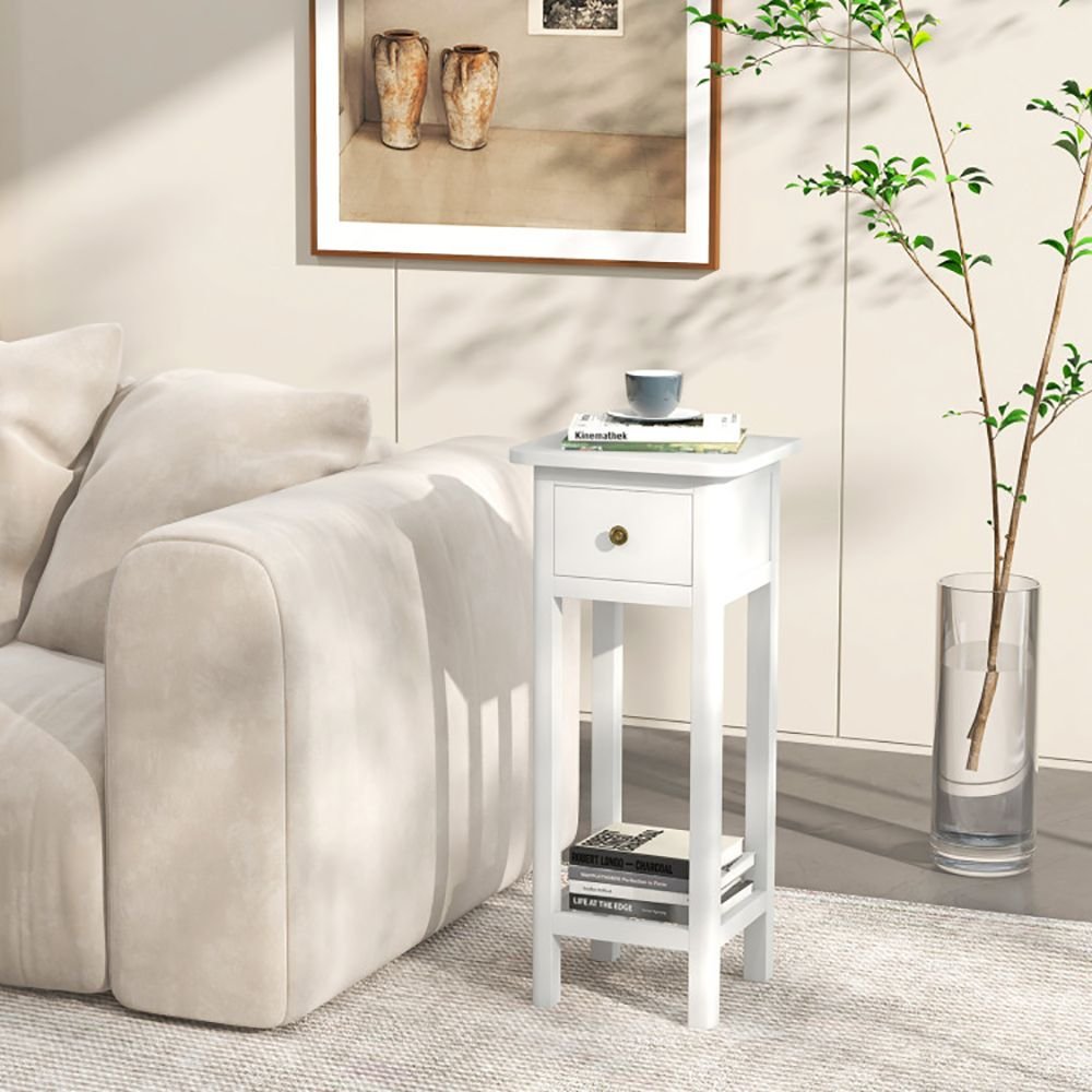 2 tier slim nightstand bedside table with drawer shelf elegant nightstands with practical storage solution