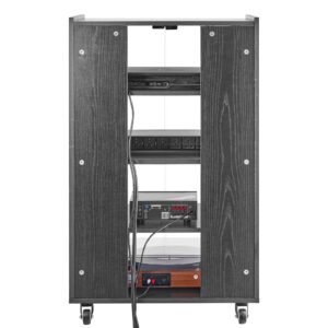 5 tier av media stand wheels black wooden audio video storage cabinet for dvd players cable boxes games consoles