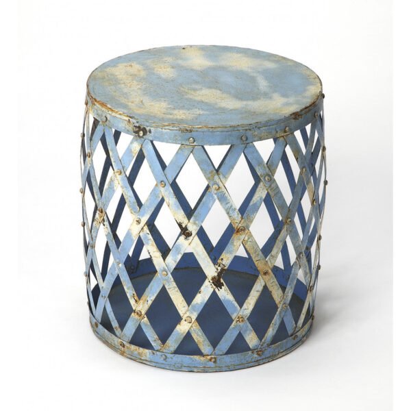 17" rustic blue iron lattice round top end table hms living room furniture